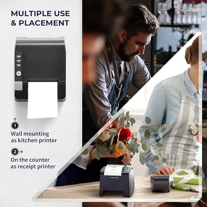 Volcora Thermal Receipt Printer, 80mm POS Printer w/Auto Cutter, USB/Bluetooth
