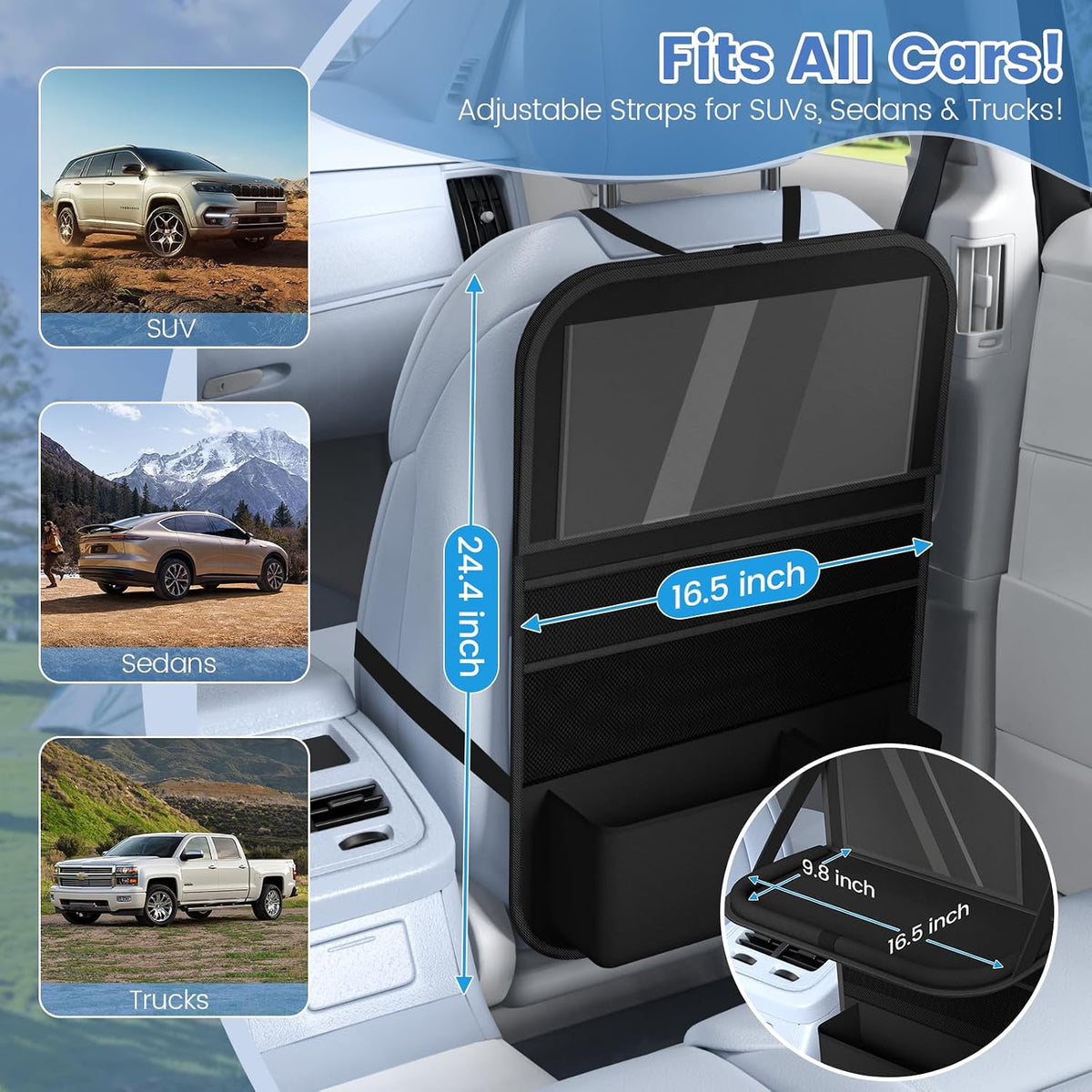 1 Pack Car Backseat Organizer with Tray, Tablet Holder for Kids Trip