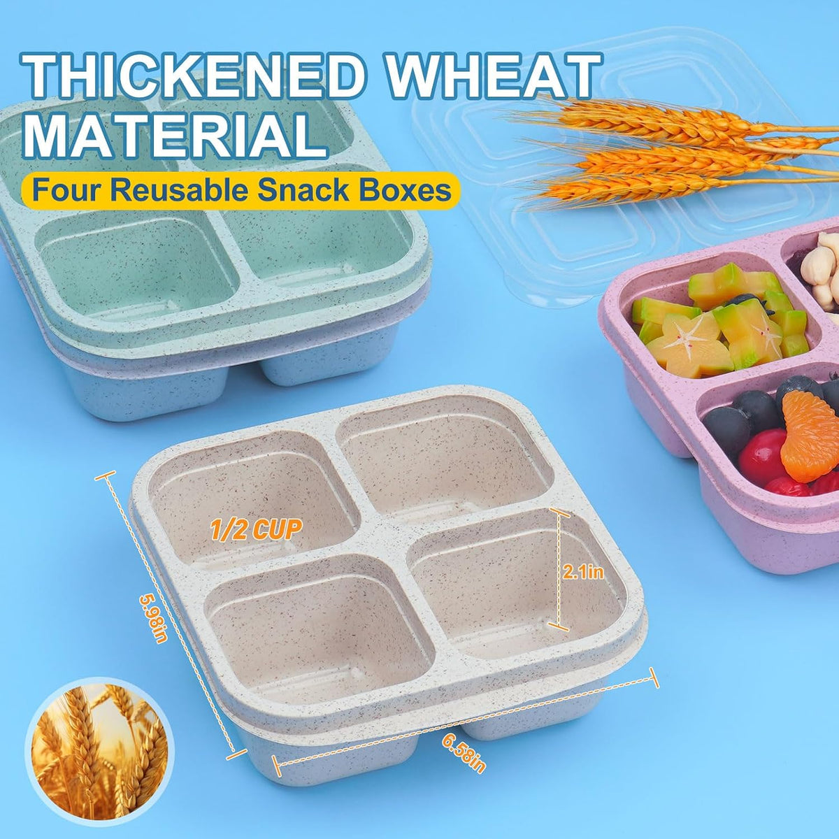 LCHLZZ 4 Pack Snack Containers, Divided Bento Snack Box, 4 Compartments Reusable Meal Prep Lunch Containers for Kids Adults, Food Storage Containers for School Work Travel