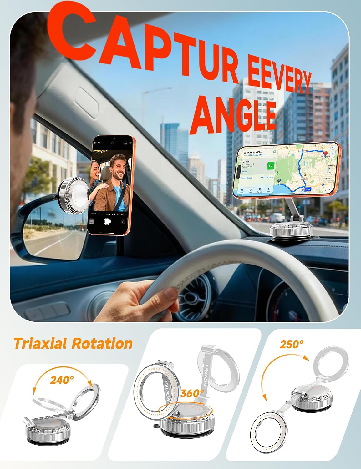 Car Phone Holder for Magsafe, [105+LBS Suction & 3800gf Magnetic]