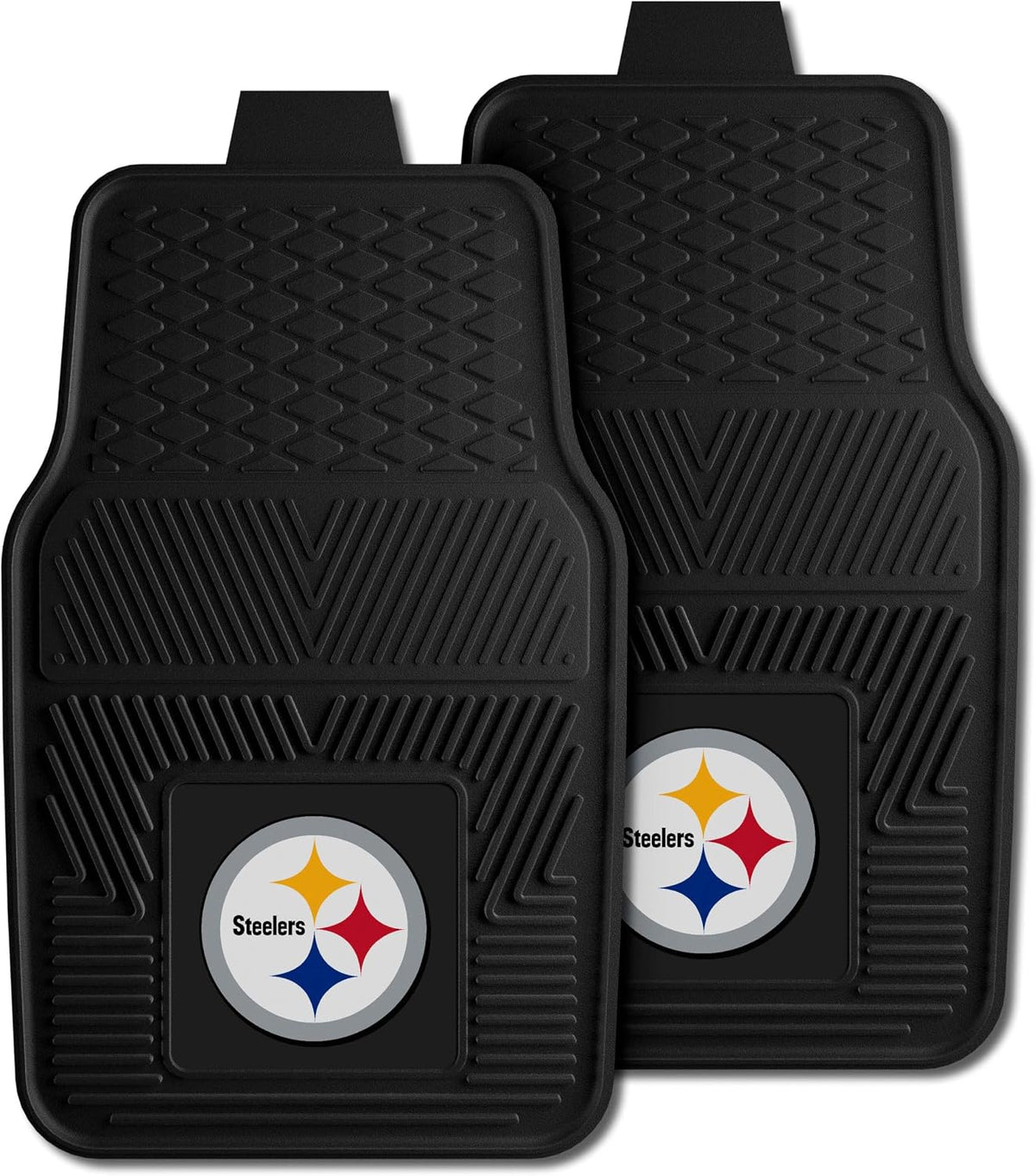 FANMATS 8752 Pittsburgh Steelers 2-Piece Heavy Duty Vinyl Car Mat Set, Front Row Floor Mats, All Weather Protection, Universal Fit, Deep Resevoir Design