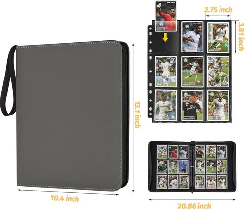 GERMUN 9 Pocket Card Binder - Premium Zip Trading Card Album for MTG, TCG & Sports Cards | Grey, 720 Double-Sided Pockets