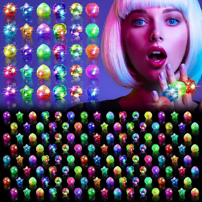 OLUPP Light Up Rings, Glow In The Dark Party Supplies, 6 Style Flashing Glow In