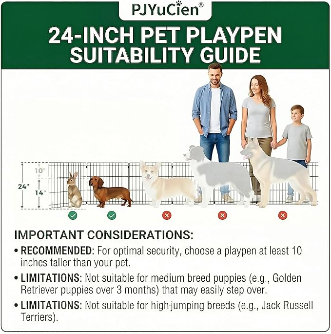 PJYuCien Dog Playpen with Top Cover and Bottom Pad - Metal Foldable Exercise Pen, 8 Panels 24" H x 24" W Indoor Outdoor Pet Fence Puppy Crate Kennel, Black