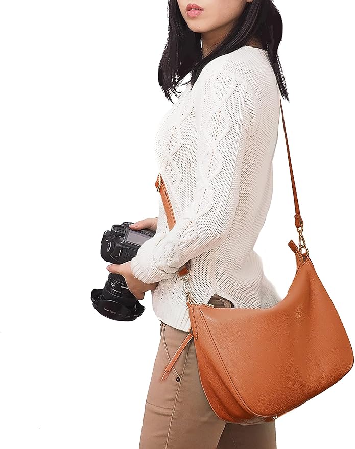 Meliae Camera Bag for Women, DSLR Mirrorless Camera Purse, Leather Shoulder