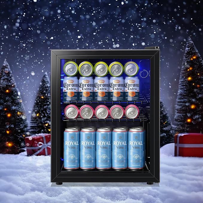 2.6 Cu.ft Mini Refrigerator with Glass Door Mini Beverage Refrigerator Soda Beer Cooler, LED Light Drink Fridge for Home/Office/Dorm Black