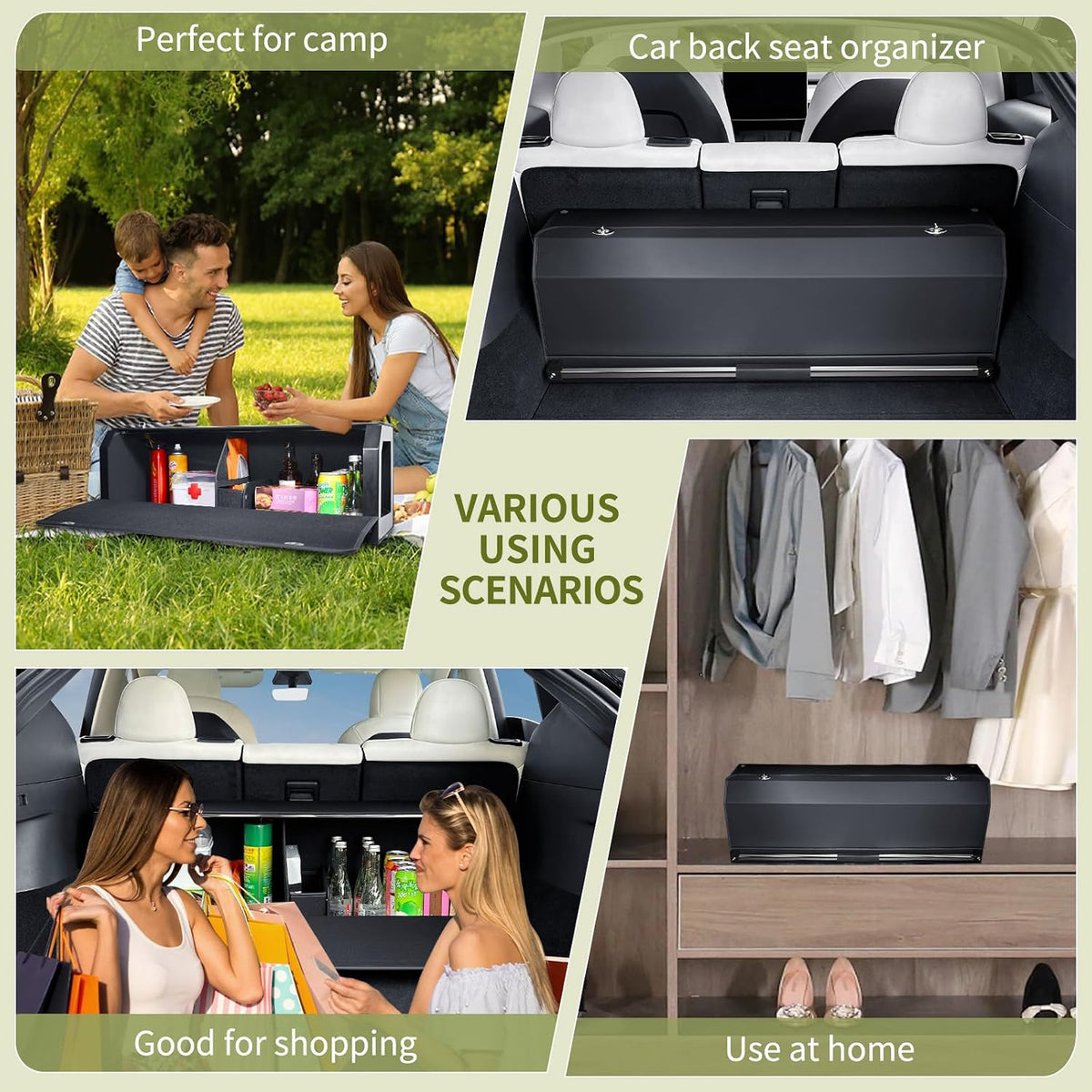 Leather Trunk Organizer with Lid & Handle for 2022–2023 Tesla Model Y 5-Seater – Large SUV Storage, Black (37" x 11" x 12")