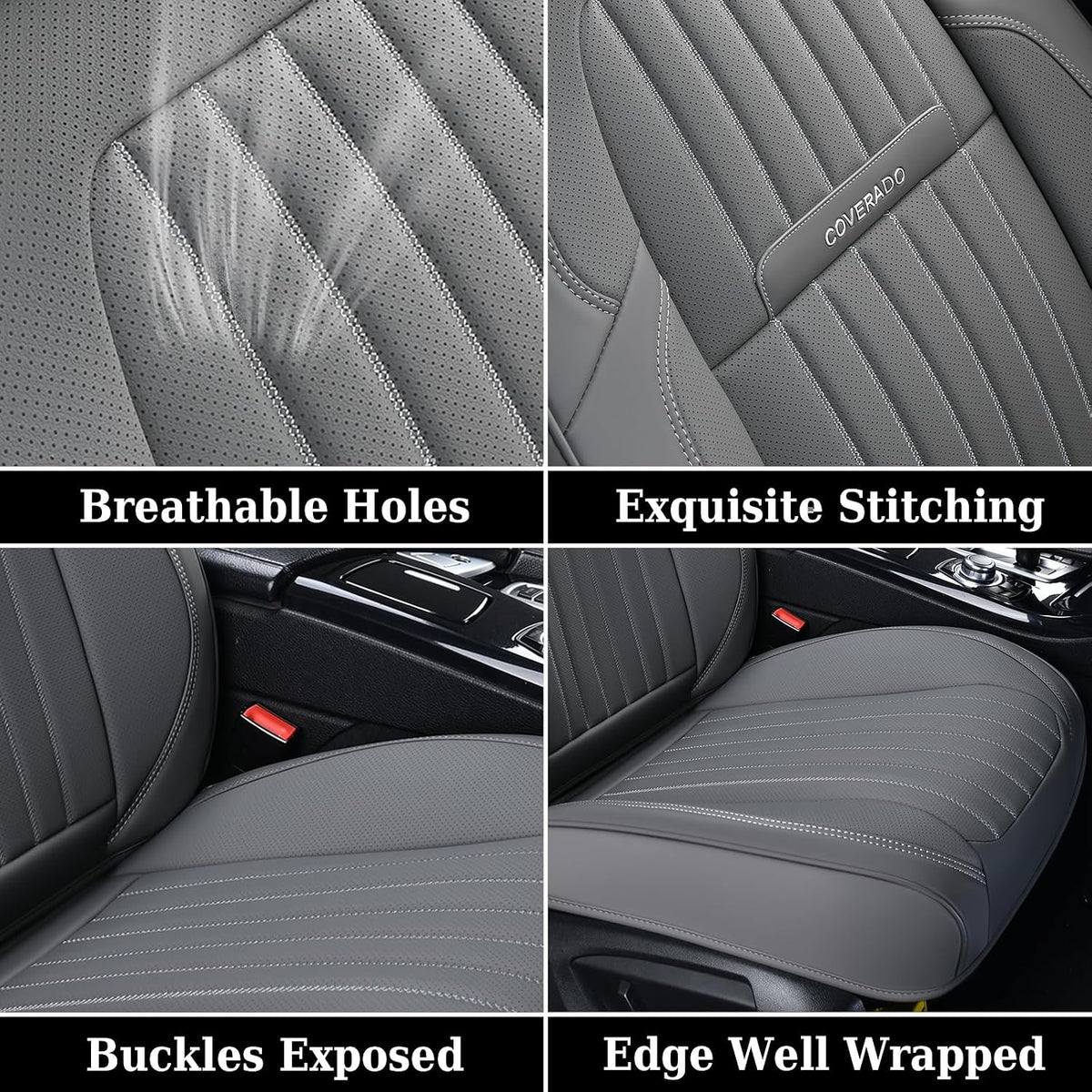 Coverado Car Seat Covers Full Set, Gray Car Seat Cover, Seat Covers for Cars, Waterproof Car Seat Protector, 5 Pieces Nappa Car Seat Cushion, Car Seat Covers Front Seats and Back Fit for Most Cars