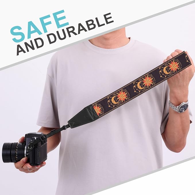 Padwa Lifestyle Helios Moon God Camera Strap -2" Full Grain Leather Ends Camera
