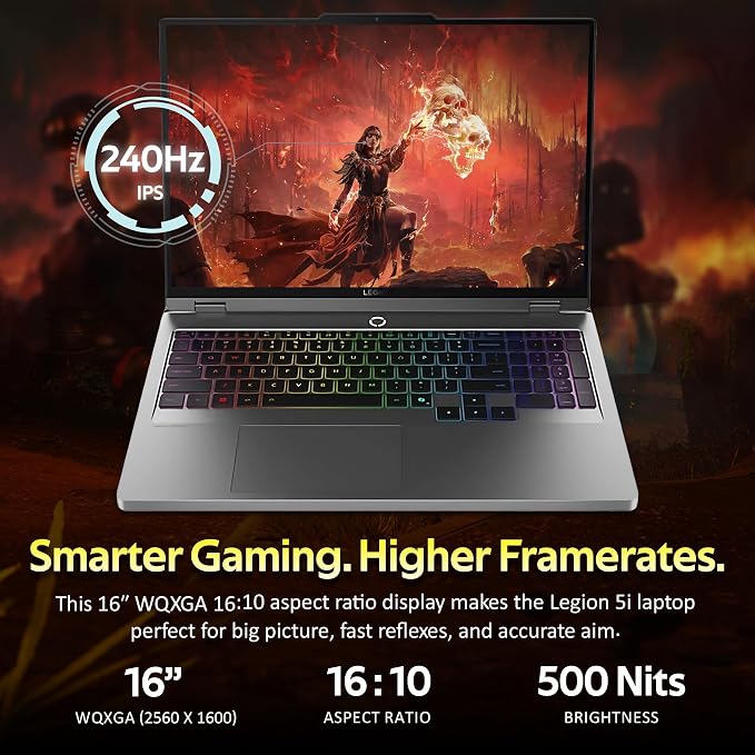 Lenovo Legion 5 16" WQXGA 240Hz Gaming Laptop, Intel Ultra 9 275HX, NVIDIA GeForce RTX 5060, 64GB DDR5, 3TB Storage (2TB SSD+1TB Docking Station Set), 24-Zone RGB Backlit Keyboard, Win 11 Pro, Gray