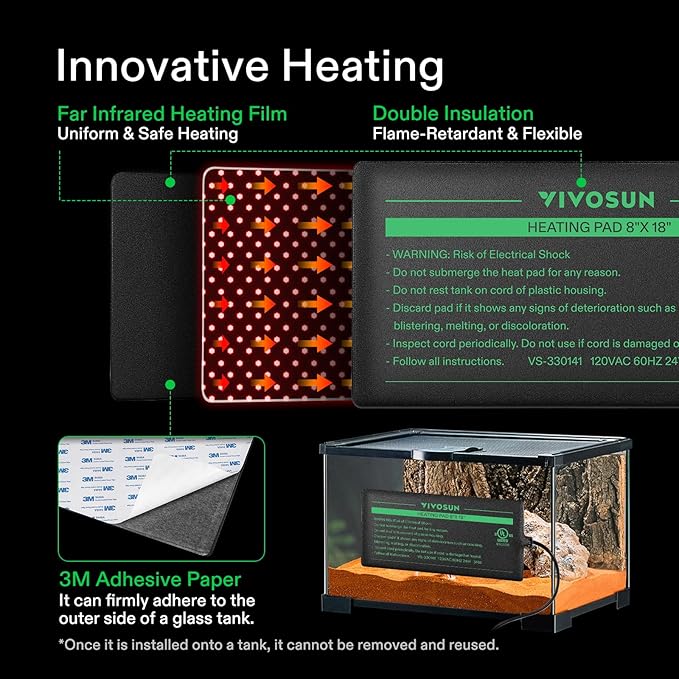 VIVOSUN Reptile Heating Pad 8x12 Inch with Thermostat Combo Under Tank Terrarium Heating Mat for Turtles, Lizards, Frogs, and Other Reptiles
