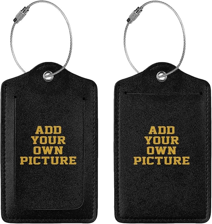 2PC Custom Luggage Tags Personalized Leather Luggage Tag with Photo/Text, DIY Blank Bag Tag with Full Back Privacy Name ID Card Stainless Steel Loop Suitcase Labels, Travel Bag Tags
