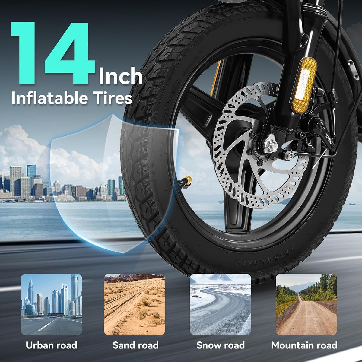 Skiennix Electric Bike - Compact Folding Ebike with 560-740W Motor & 32 Miles Range | 14" Design