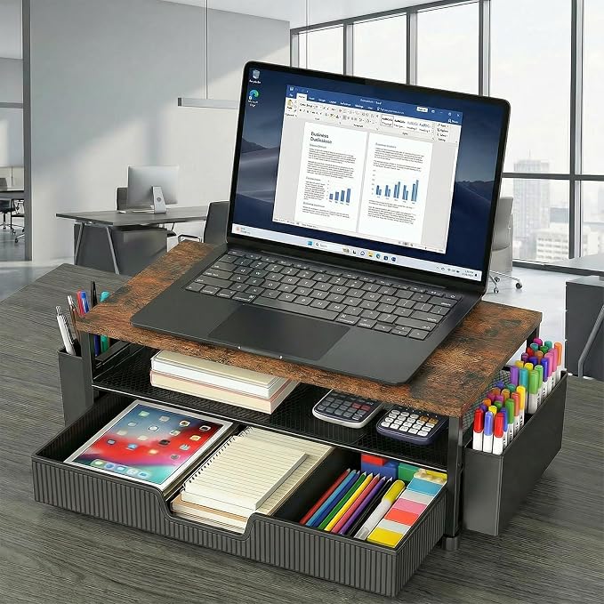 ECOLOVI Desk Organizer and Accessories, 2-Tier Computer Monitor Stand Rise