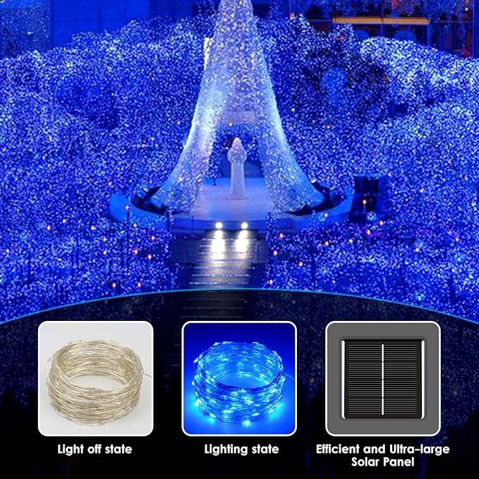 Solar String Lights Outdoor, 2-Pack 144FT 400 LED Solar Twinkle Lights for Outside Waterproof, Copper Wire 8 Lighting Modes Fairy Light for Garden Tree Party Birthday Xmas Patio Decor (Blue)