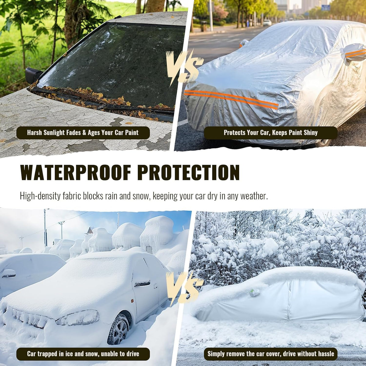 TUCAREST 6 Layers Full Car Cover for SUV- Waterproof, Insulated, Anti-UV, Snow-Proof, Hail-Resistant, Anti-Wind, All-Weather, Thickened Protection, up to 211 in