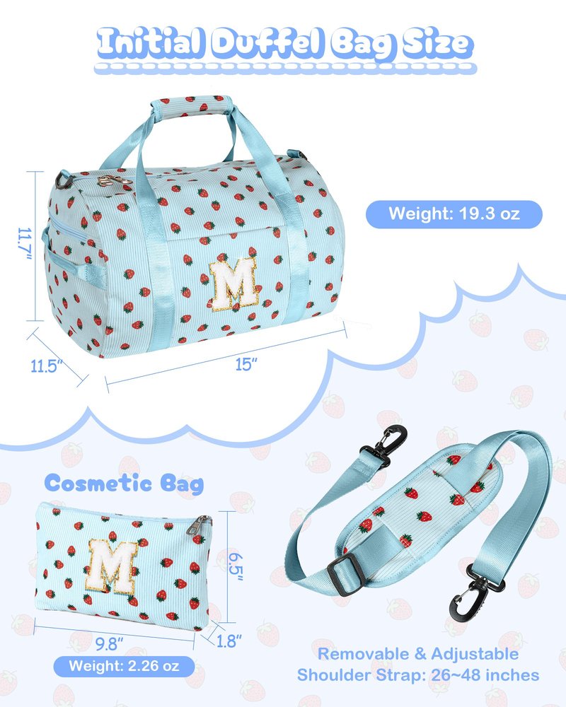 Vogewood Teen Girl Gifts Trendy Stuff, Girls Gym Bag, Kids Personalized Weekend Duffel Bags with Shoe Compartment, Initial Travel Tote with Makeup Bag, Preppy Gift for Grandkids (Letter T)