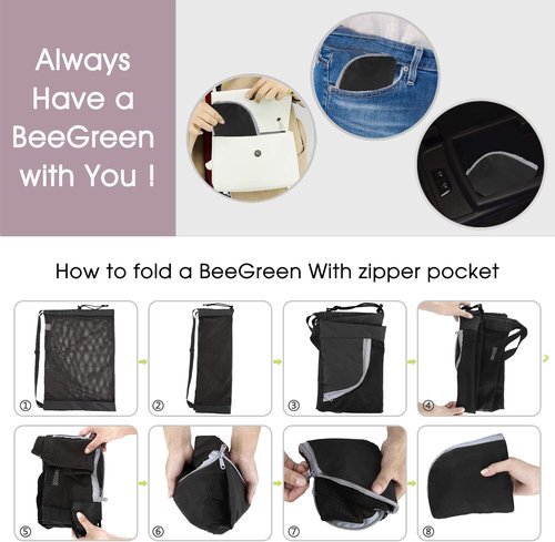BeeGreen Mesh Drawstring Bag - Versatile Swim Backpack for Beach, Pool & Gym - Black