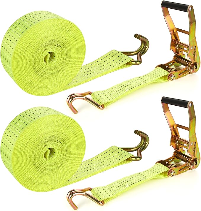 2 Pack 2 Inch Ratchet Straps Heavy Duty 20ft Tie Down Straps Ratchet with Double J Hook, 8000 LBS Break Strength, Cargo Ratchet Straps for Truck, Trailers, Motorcycles, Kayaks, Car Roof