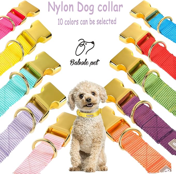 Nylon Dog Collar - Adjustable Yellow Soft Webbing Dog Collars for Small Medium Large Dogs Boy Girl Puppy Collar with Safety Metal Buckle S
