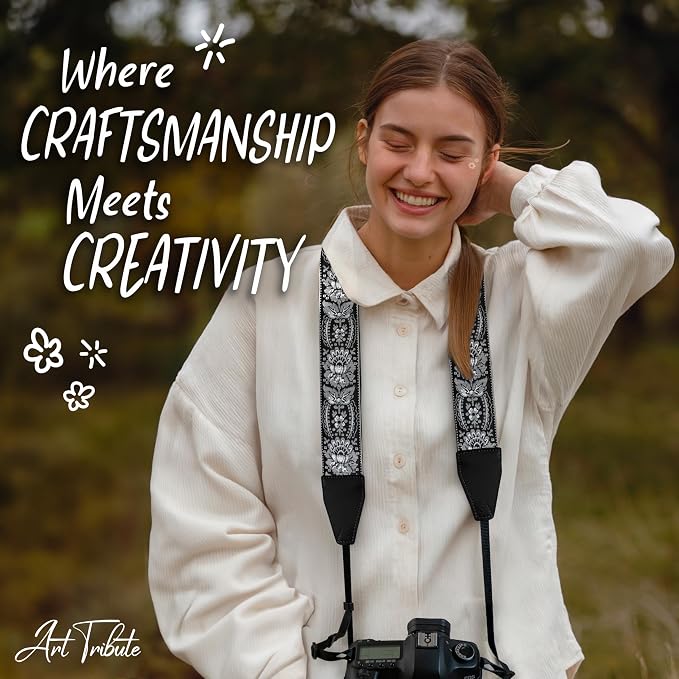 Art Tribute Camera Strap, Vintage Embroidered Neck Shoulder & Crossbody Camera
