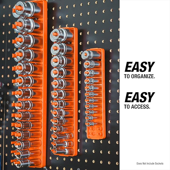 OEMTOOLS 22418 Socket Organizer Set, 6-Piece Holder Set Includes 1/4", 3/8", 1/2" Drive Metric SAE Socket Trays, Tool Box Organizer, Christmas Gift for Men(Sockets not Included)