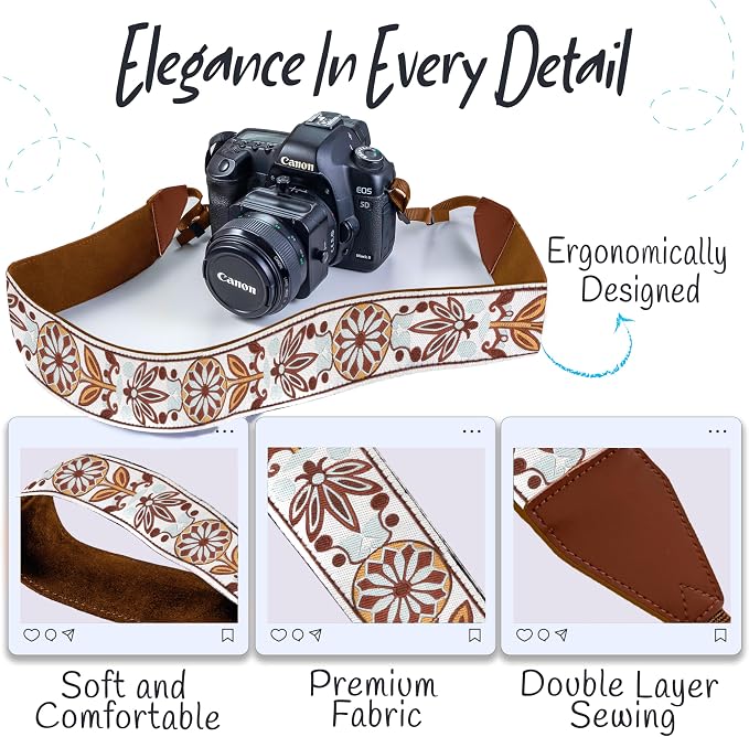 Art Tribute Camera Strap, Vintage Embroidered Neck Shoulder & Crossbody Camera