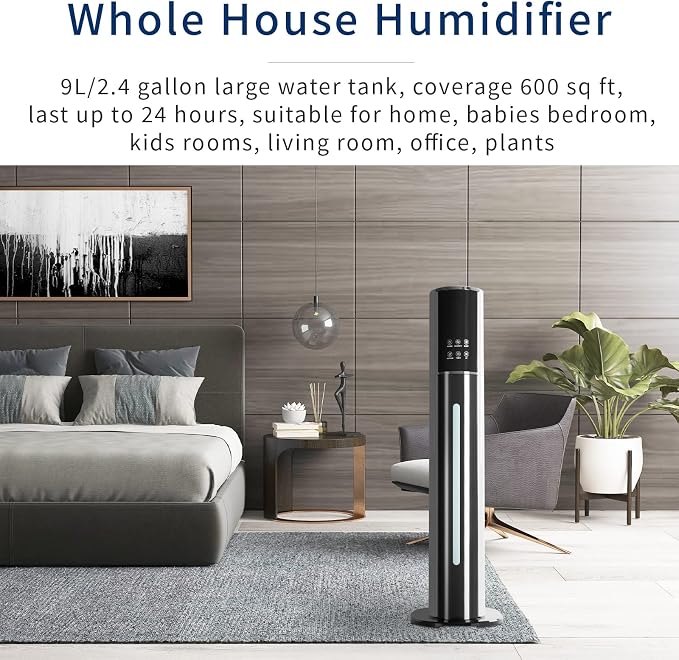 Ultrasonic Cool Mist Humidifier for Large Room Bedroom, Top Fill Humidifier(9L/2.38Gals) for Baby Adults, Smart & Remote Control, Last 60 Hours