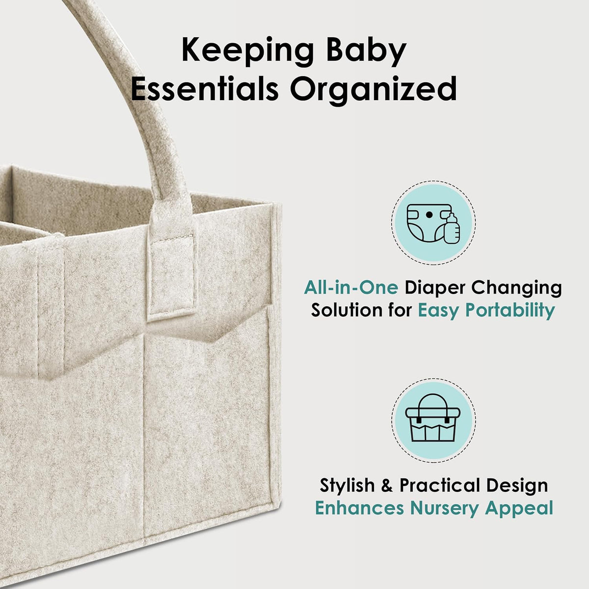 HIPHOP PANDA 2-Pack Diaper Caddy Organizer - Nursery Storage Bin & Car Organizer for Diapers, Wipes, and Baby Essentials - Dual-Color Solid Set (Green/Oatmeal), Large Size