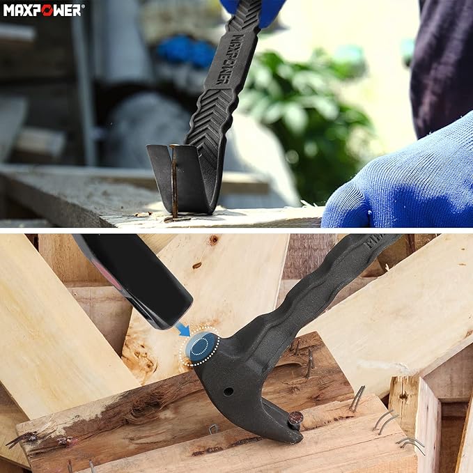MAXPOWER 2Pcs Pry Bar Set, Heavy Duty Flat Pry Bar 15-inch and Claw Nail Puller 12-inch, Strikable Head and Full Body Drop Forged Crowbar Tools