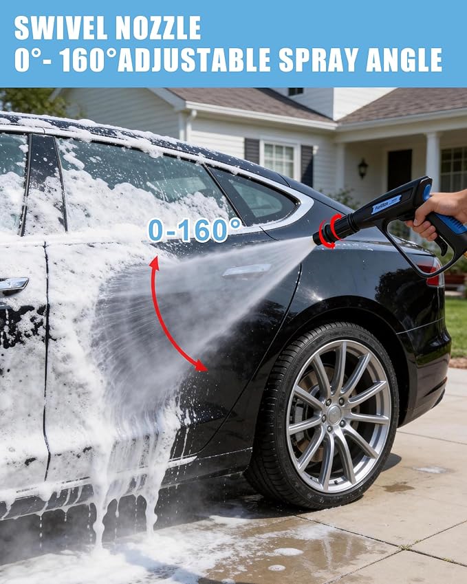 Pressure Washer Gun 3000PSI with 0°-160° Adjustable Spray Nozzle, Short Pressure Washer Gun with M22-14/15mm Fittings for Car Washing, House and Patio Cleaning