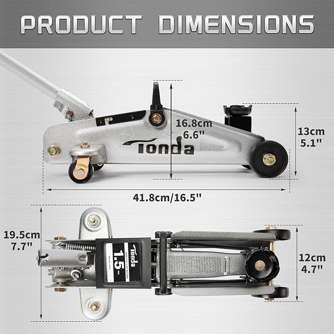 TONDA Floor Jack, Hydraulic Portable Car Lift Jack, 1.5 Ton (3,000 lb) Capacity for Sedan and Coupe (Silver)