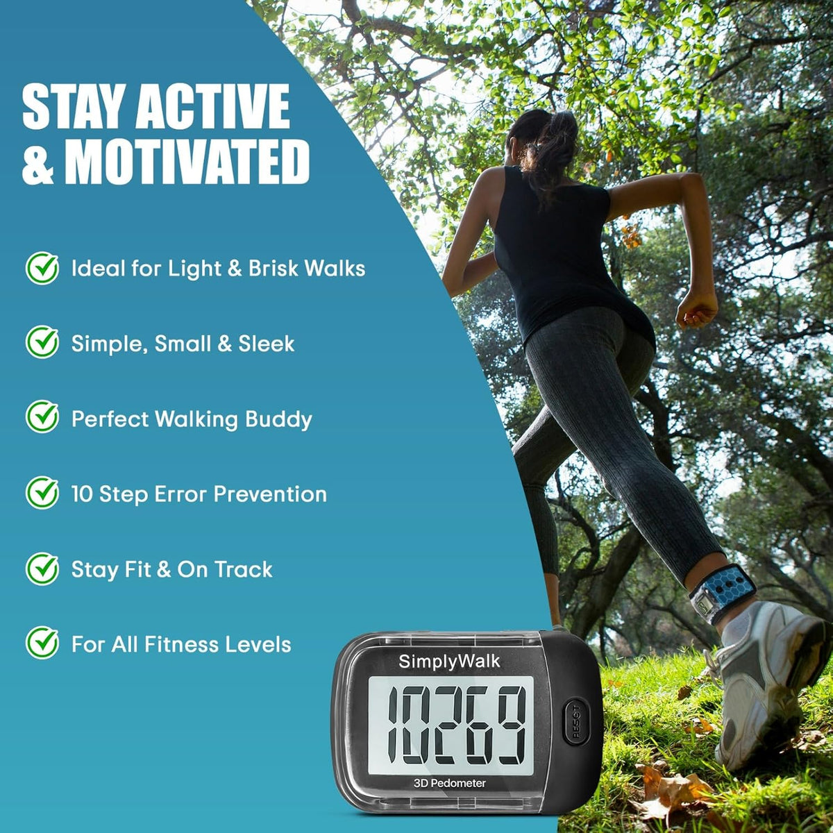 Skiennix Pedometer - Step Counter with Large Display for Walking | Ideal for Women, Men, Kids & Seniors
