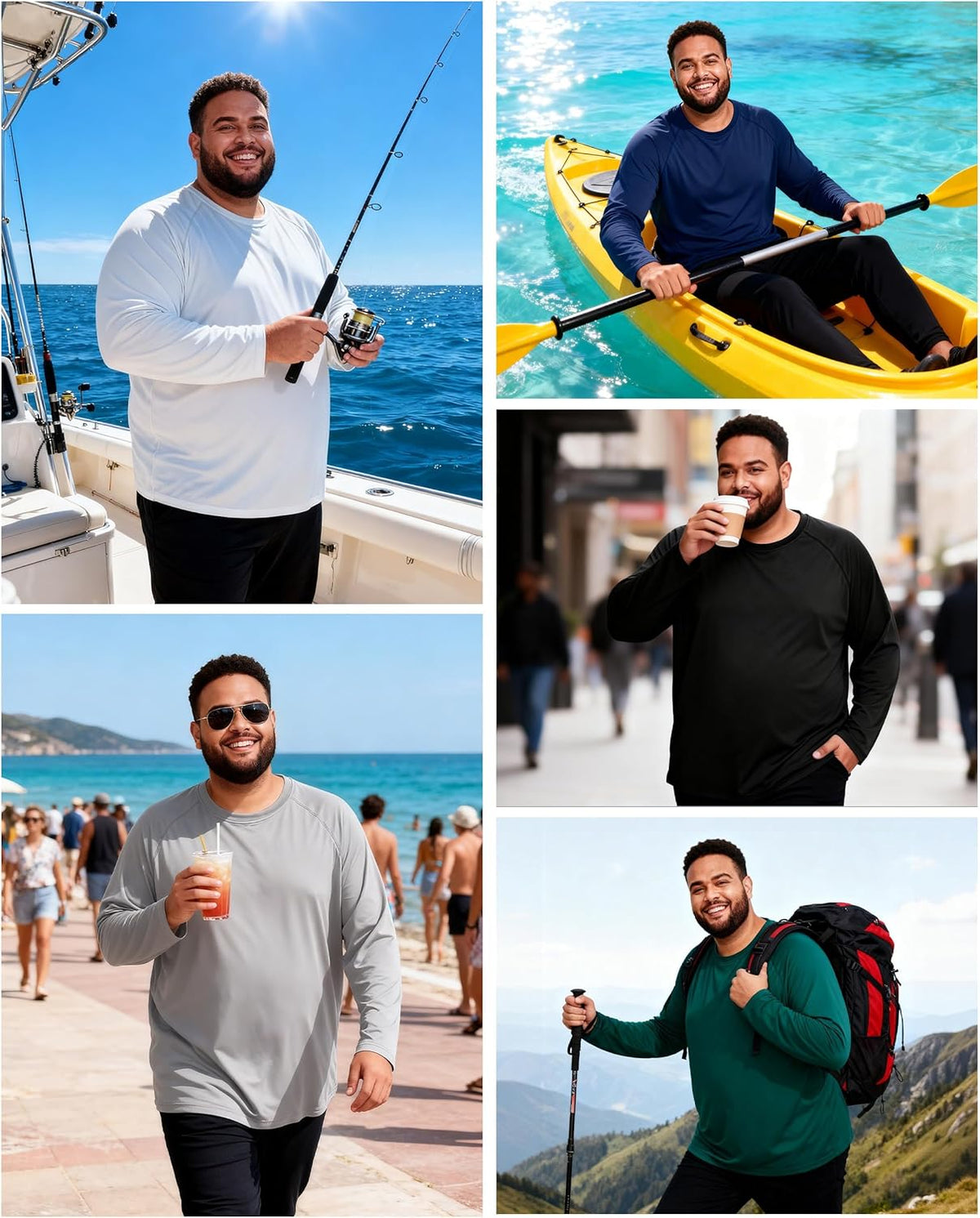 Roadbox Men's UPF 50+ UV Sun Protection Long Sleeve Cooling Rash Guard | Quick Dry Fishing Shirt