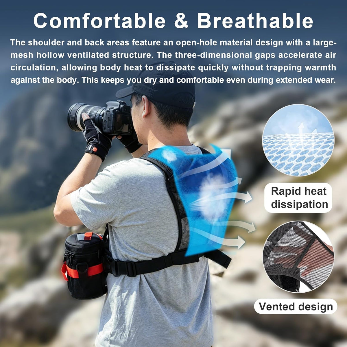 FOMITO Multi Camera Carrying Chest Harness System Vest with Side Holster for Canon for Nikon for Panasonic for Olympus for Sony A7R A7S A7II A7RII A58 A99 A6000 A6300 DSLR