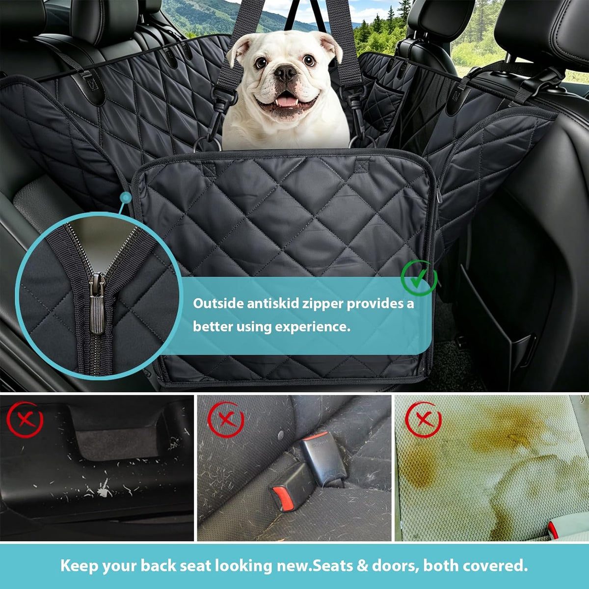 Dog Car Seat Cover for Back Seat | Mesh Window & Safety Belt | 100% Waterproof Dog Hammock for Safe Travel with Side Door Protectors | Non-Slip, Scratchproof Pet Rear Seat Cover for Car, SUV,Truck