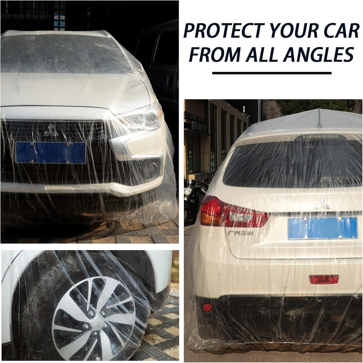 Tallew 4 Pcs Universal Plastic Car Cover 12. 5 x 21. 7ft Disposable Waterproof Full Exterior Cover with Elastic Band for Automobiles Sedan Outdoor Snow Rain Weather