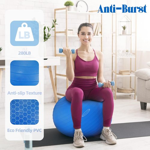 Fitvids Exercise Ball - Anti-Burst Slip Resistant Fitness & Yoga Ball with Quick Pump | 65cm