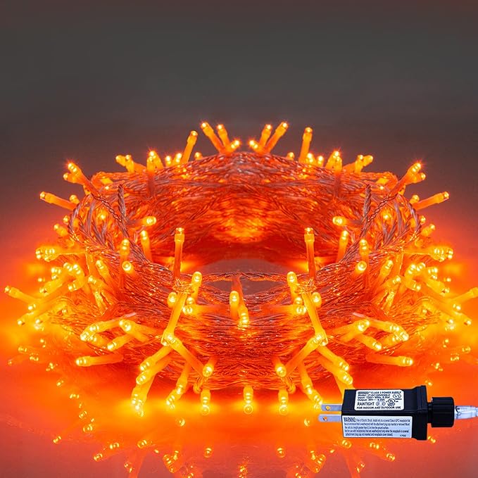 Halloween String Lights Orange - 220 LEDs 25m/82ft 8 Modes Memory Function End-to-End Plug in Outdoor Waterproof Fairy Twinkle Indoor Fall Tree Lights for Autumn/Thanksgiving Day/All Saints' Day/Yard