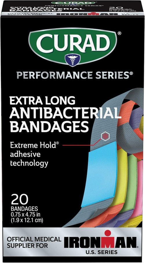 CURAD Performance Series Antibacterial Bandages - Extreme Hold Adhesive, Extra Long Flexible Fabric, 0.75" x 4.75", 480 Count