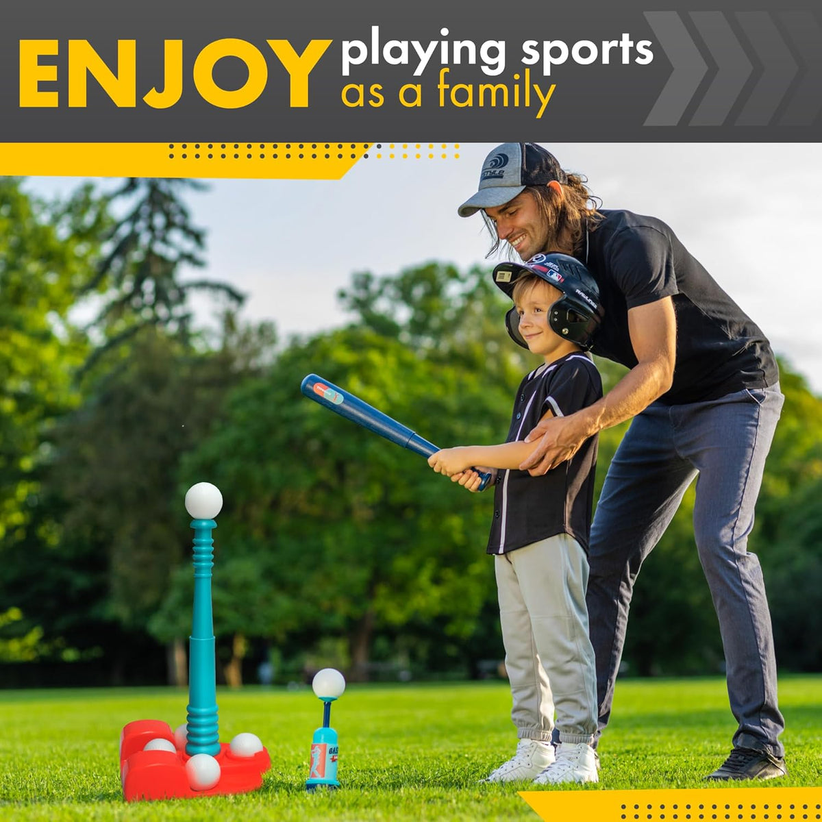 Skiennix T-Ball Stand for Kids | Adjustable Batting Tee with 6 Large Balls | Ages 1-8
