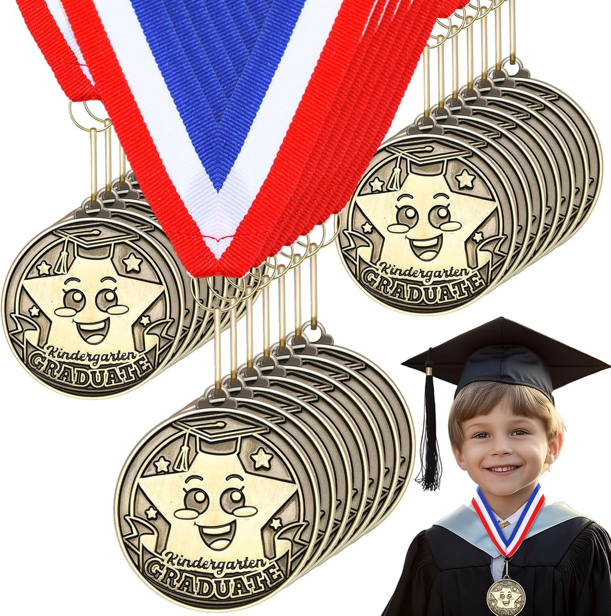 Remuuly Kindergarten Graduation Medals - 30/60 Pcs 2'' Award Medallions with Neck Ribbons | Perfect Congrats Gifts for Kids