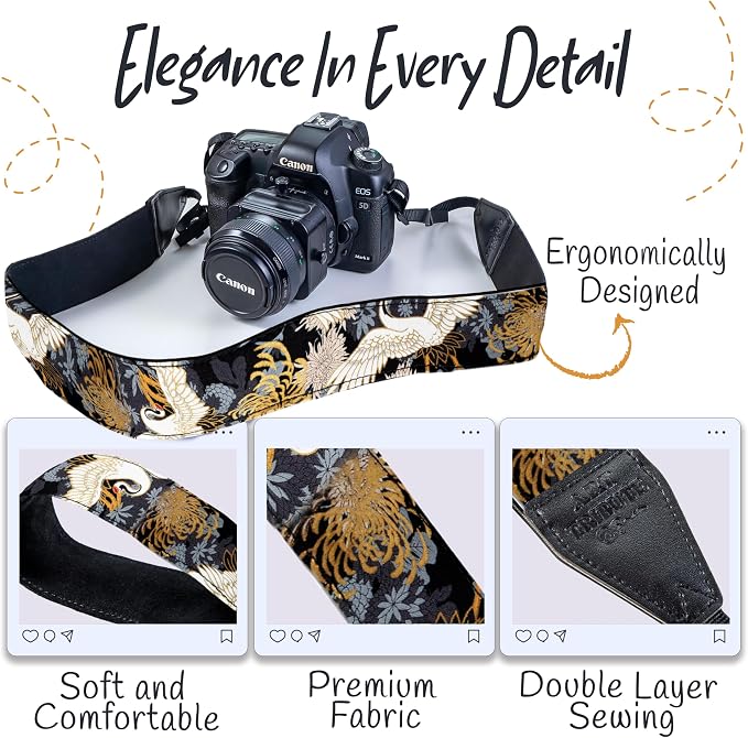 Art Tribute Camera Strap, Vintage Embroidered Neck Shoulder & Crossbody Camera