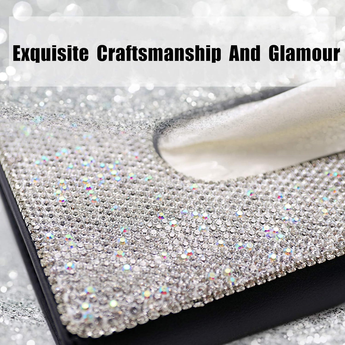 【2026 Upgraded】Bling Car Sun Visor Tissue Box with Refills Paper Towels, PU Leather Backseat Mask Case,Crystal Sparkling Napkin Holder, Handmade Decoration Accessories for Women,Girls,Ladies , White