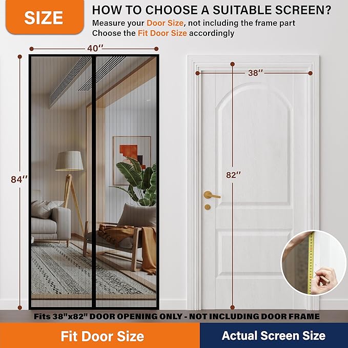 Mesh Screen with Magnetic Closure-Keeps Bugs Out Let Breeze in, Heavy Duty - Pet and Kid Friendly, Works with Front, Sliding Doors (38 x 82 Inch) Gray