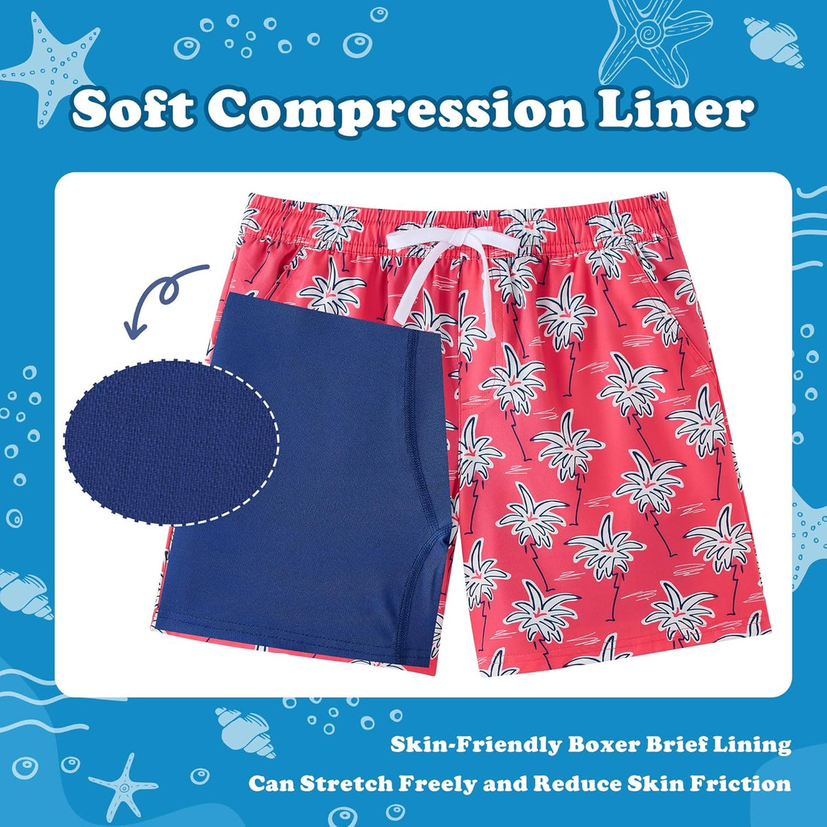 Skiennix Boys Swim Trunks - Quick Dry Stretch Swim Shorts with Compression Liner | Sizes 5-12Y