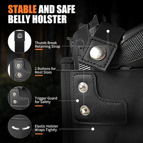 Mostcomtac Belly Band Holster - Comfortable & Breathable Neoprene Waistband for Glock, Taurus, Ruger & More
