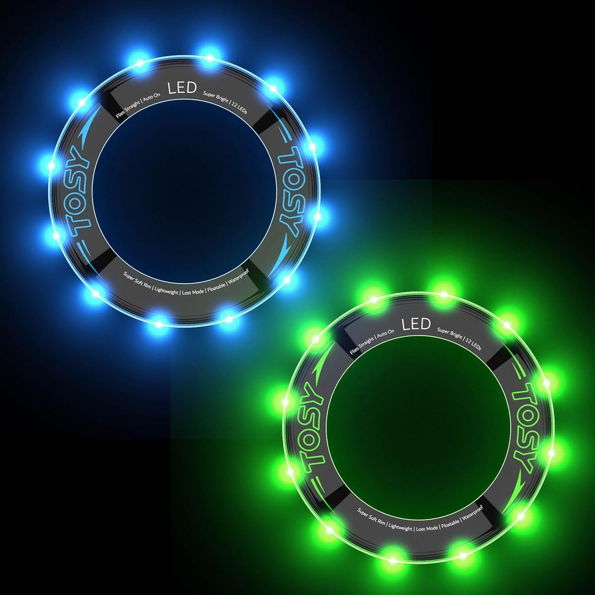 TOSY Flying Ring Bundle - Super Bright 12 LEDs in Blue & Green Colors | Perfect for Outdoor Fun