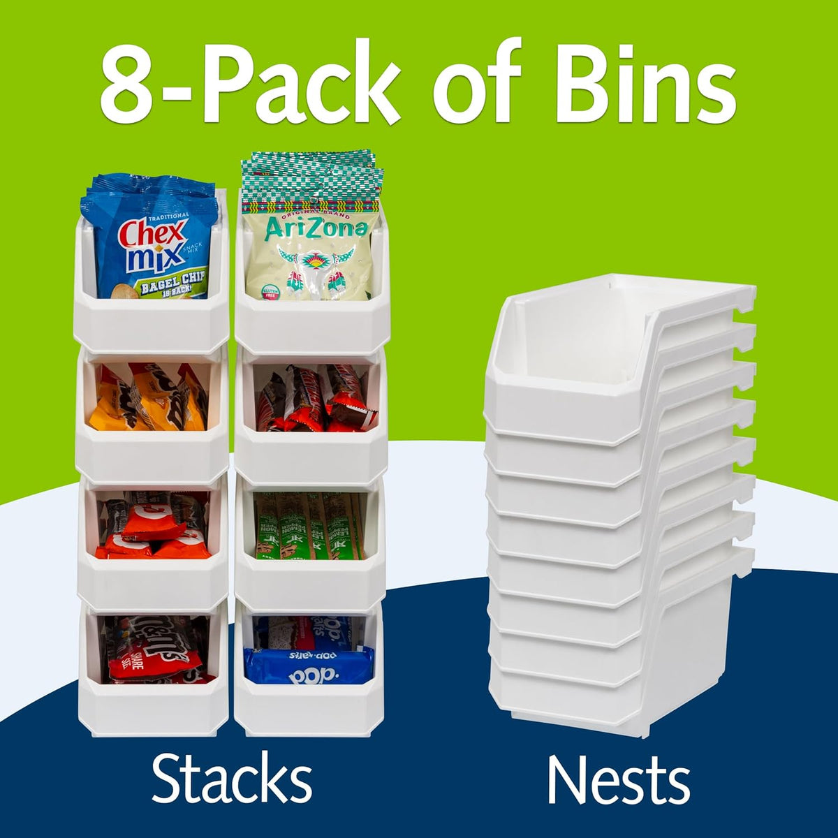 ReadySpace Plastic Containers for Organizing and Storage Bins for Closet, Kitchen, Office, Garage or Pantry Organization, Stackable Bins, Medium (11" x 5" x 5.5"), 8-Pack, White