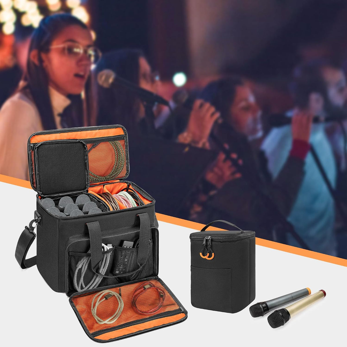 PGmoon 9 Slots Wireless Microphone Case, Travel Bag for Handheld Mic System, Carrying Case for Singing, Karaoke, Party (Patent Design)